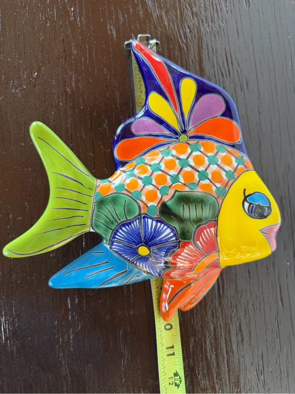 Hand-Painted Colorful Talavera  Fish Wall Décor - Yellow & Multicolor